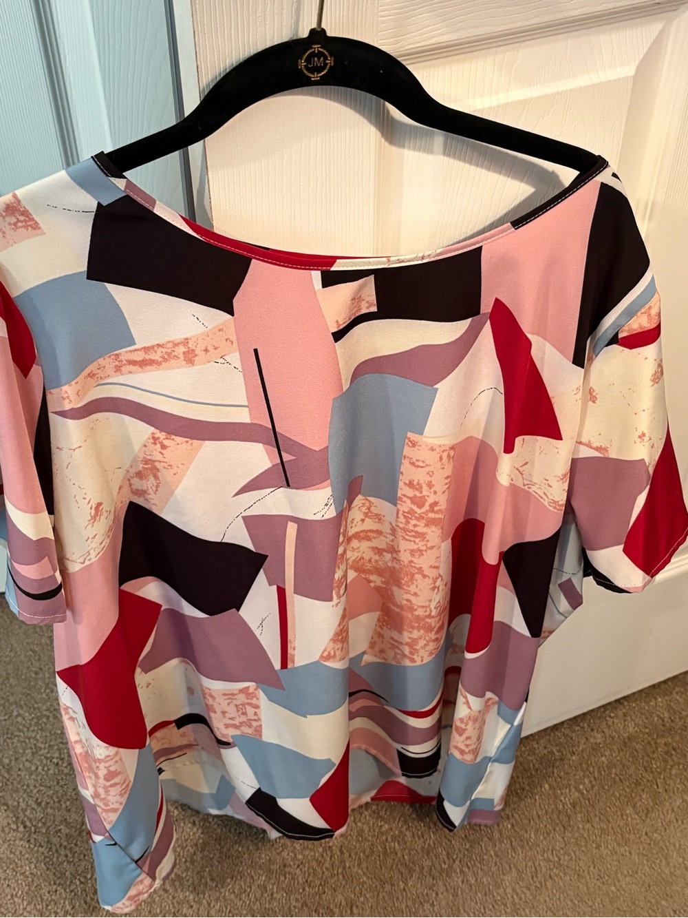 SHEIN Abstract Geometric Boatneck Top - Pink, Red, Blue, Black
